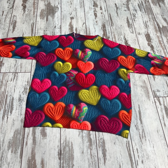 Plus Size Women’s 0XL Colorful Heart Print Sweater – Lightweight Long Sleeve - Picture 5 of 12